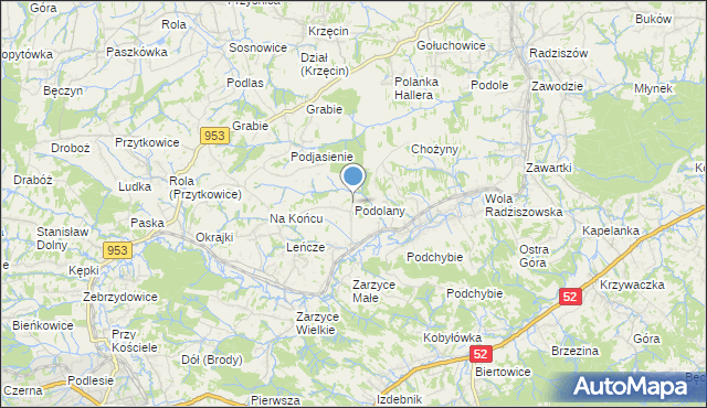 mapa Podolany, Podolany gmina Kalwaria Zebrzydowska na mapie Targeo